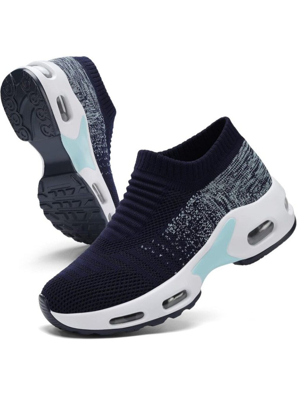Women's Blue Mix Mesh Light Weight Pull-On Air Cushion Slip on Walking Sneaker